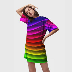 Футболка женская длинная Color line neon pattern Abstraction Summer 2023, цвет: 3D-принт — фото 2