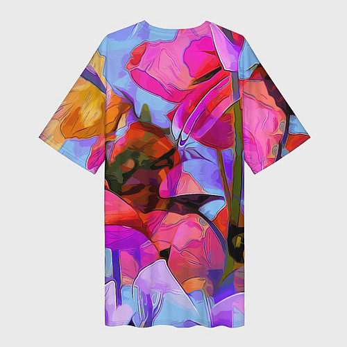 Женская длинная футболка Красочный летний цветочный паттерн Summer color pa / 3D-принт – фото 2