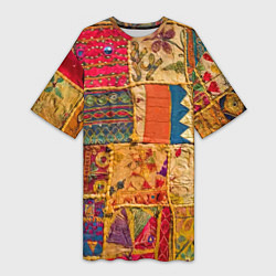 Женская длинная футболка Пэчворк Лоскутное одеяло Patchwork Quilt
