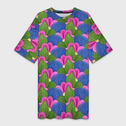 Женская длинная футболка Абстрактные цветы паттерн