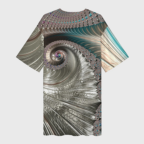 Женская длинная футболка Fractal pattern Spiral Серебристый фрактал спираль / 3D-принт – фото 2