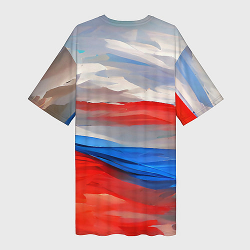 Женская длинная футболка Флаг России в красках / 3D-принт – фото 2