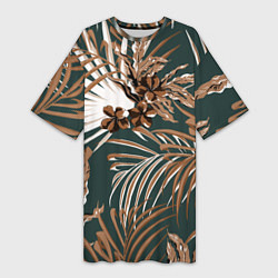 Женская длинная футболка Цветы Приглушённые Тропики