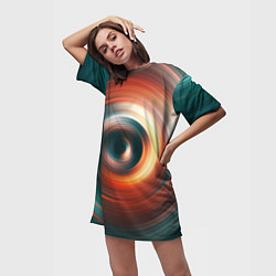 Футболка женская длинная Цветные круги - Black hole, цвет: 3D-принт — фото 2