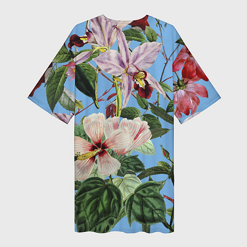 Женская длинная футболка Цветы Сине-Цветочный Букет / 3D-принт – фото 2