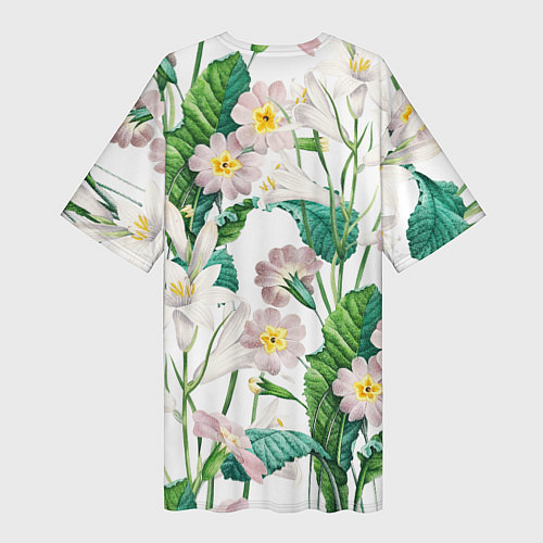 Женская длинная футболка Цветы Лилии На Белом Фоне / 3D-принт – фото 2