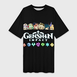 Женская длинная футболка Персонажи игры Genshin Impact