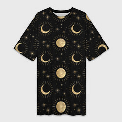 Женская длинная футболка Солнце луна звезды ночное небо космос астрономия