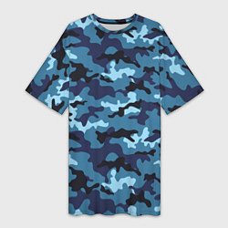 Женская длинная футболка Камуфляж Тёмно-Синий Camouflage Dark-Blue