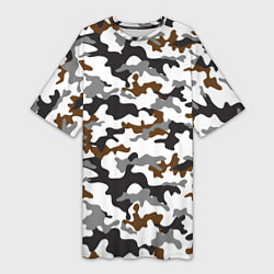 Футболка женская длинная Камуфляж Чёрно-Белый Camouflage Black-White, цвет: 3D-принт