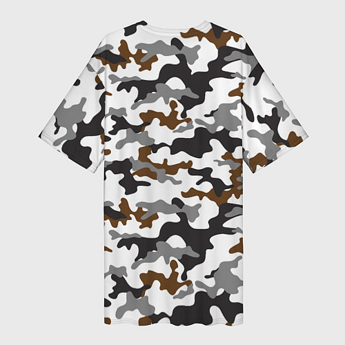 Женская длинная футболка Камуфляж Чёрно-Белый Camouflage Black-White / 3D-принт – фото 2