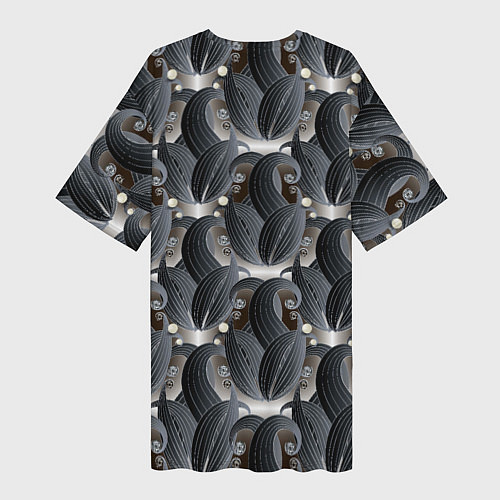 Женская длинная футболка Стильные черные листья / 3D-принт – фото 2