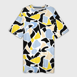 Женская длинная футболка Абстрактный узор в желто-голубых тонах на черном ф