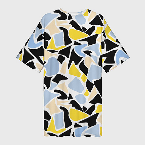Женская длинная футболка Абстрактный узор в желто-голубых тонах на черном ф / 3D-принт – фото 2