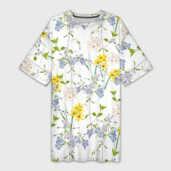 Женская длинная футболка Цветы Барвинок и Рудбекия