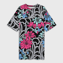 Женская длинная футболка Цветочный летний паттерн Fashion trend
