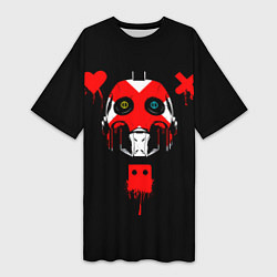 Женская длинная футболка Love death and robots белый робот c крестом на лиц