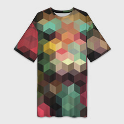 Женская длинная футболка Разноцветный геометрический узор 3D