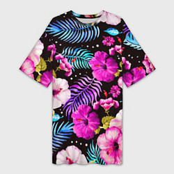 Женская длинная футболка Floral pattern Summer night Fashion trend