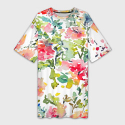 Футболка женская длинная Floral pattern Watercolour Summer, цвет: 3D-принт