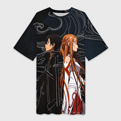 Футболка женская длинная Кирито и Асуна - Sword Art Online, цвет: 3D-принт