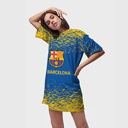 Футболка женская длинная Barcelona желтые брызги, цвет: 3D-принт — фото 2