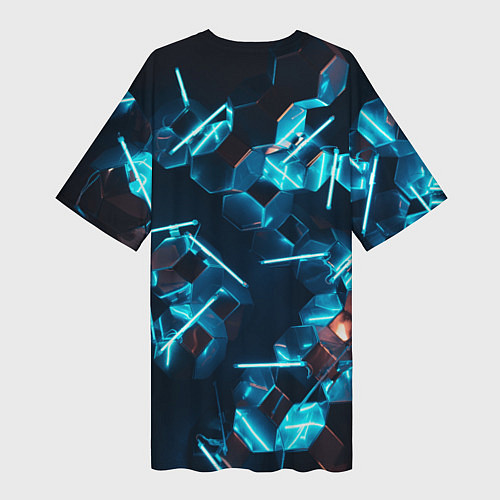 Женская длинная футболка Неоновые фигуры с лазерами - Голубой / 3D-принт – фото 2