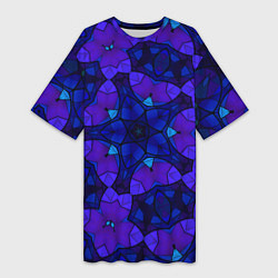 Женская длинная футболка Калейдоскоп -геометрический сине-фиолетовый узор