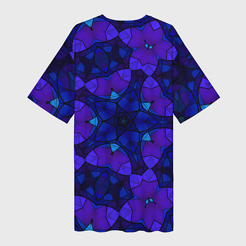 Женская длинная футболка Калейдоскоп -геометрический сине-фиолетовый узор / 3D-принт – фото 2