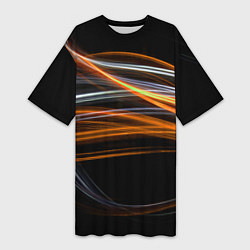 Женская длинная футболка Волнообразные линии неона - Оранжевый
