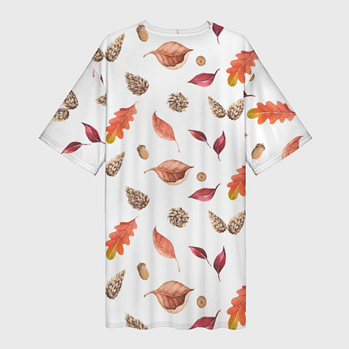 Женская длинная футболка Узор Листья, Шишки, Жёлуди / 3D-принт – фото 2