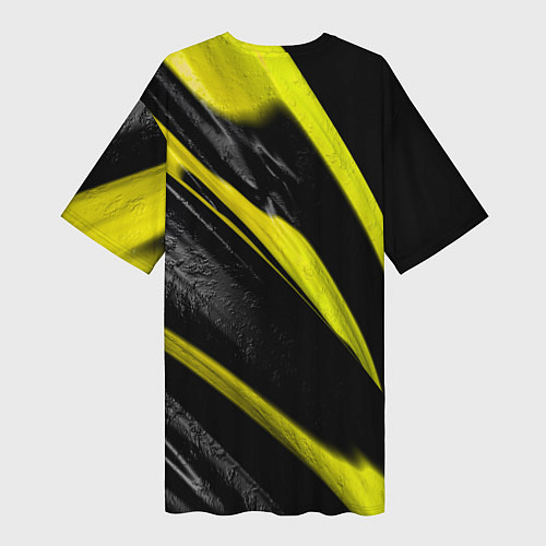 Женская длинная футболка Жёлтая и Чёрная Масляная Краска / 3D-принт – фото 2