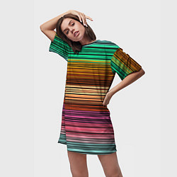 Футболка женская длинная Multicolored thin stripes Разноцветные полосы, цвет: 3D-принт — фото 2