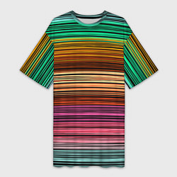 Футболка женская длинная Multicolored thin stripes Разноцветные полосы, цвет: 3D-принт