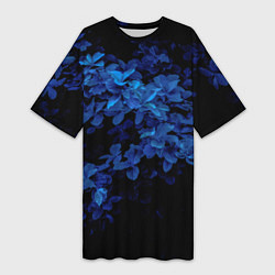 Футболка женская длинная BLUE FLOWERS Синие цветы, цвет: 3D-принт