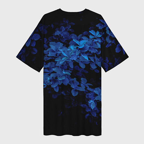 Женская длинная футболка BLUE FLOWERS Синие цветы / 3D-принт – фото 2