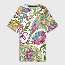 Футболка женская длинная Fashionable floral Oriental pattern Summer 2025, цвет: 3D-принт