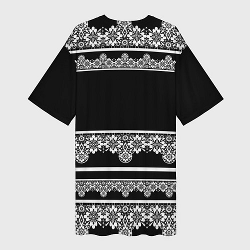 Женская длинная футболка Белое кружево на черном фоне lace / 3D-принт – фото 2