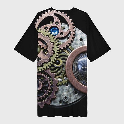 Женская длинная футболка Mechanism of gears in Steampunk style / 3D-принт – фото 2