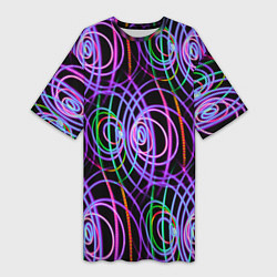 Женская длинная футболка Неоновые круги и линии - Фиолетовый