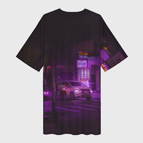 Женская длинная футболка Неоновый ночной переход - Фиолетовый / 3D-принт – фото 2