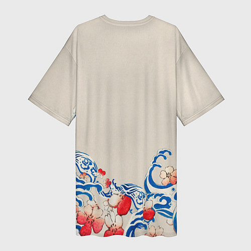 Женская длинная футболка Японский орнамент волн / 3D-принт – фото 2