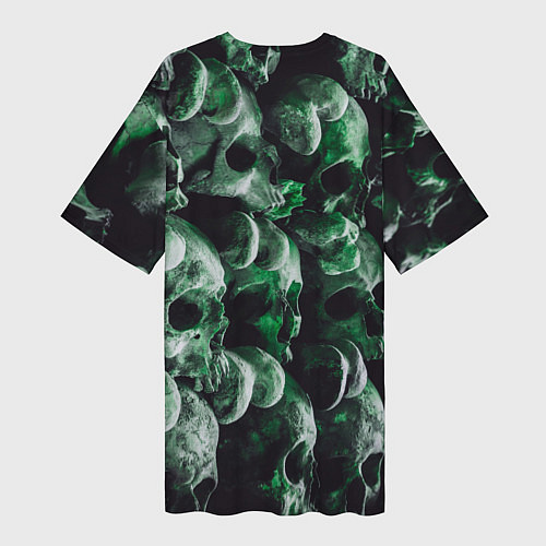 Женская длинная футболка Множество черепов во тьме - Зелёный / 3D-принт – фото 2
