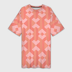 Женская длинная футболка Геометрический узор розового цвета geometric pink