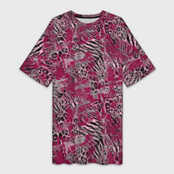 Футболка женская длинная Тигровый-леопардовый гранж, цвет: 3D-принт