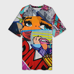 Женская длинная футболка Авангардная композиция Pop art Eyes