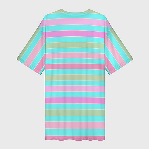 Женская длинная футболка Pink turquoise stripes horizontal Полосатый узор / 3D-принт – фото 2