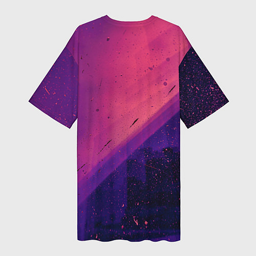Женская длинная футболка Неоновая пыль и лучи - Тёмно-розовый / 3D-принт – фото 2