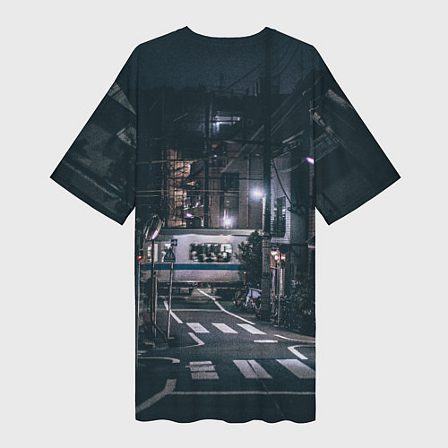Женская длинная футболка Ночная улица города - Белый / 3D-принт – фото 2