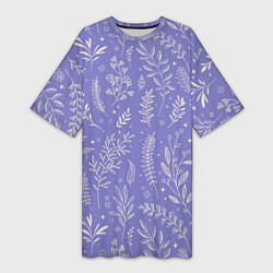 Женская длинная футболка Цветы и Листья На Фиолетовом Фоне